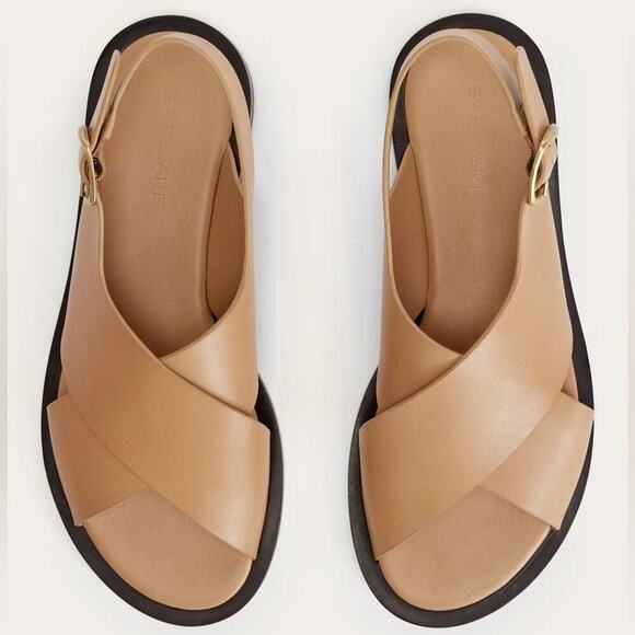 Everlane City Crossover Sandals Taupe Leather Buckle Flat Slide 9 NEW w/o Box - Picture 2 of 8